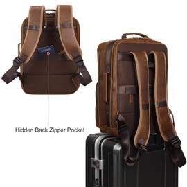 TIDING 17.3 Inch Full Grain Leather Laptop Backpack for Men Multi Pockets Casual Daypack Travel Rucksack