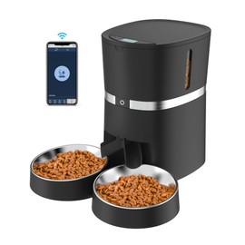 Smart Cat Feeder, WellToBe Automatic Cat Feeder WiFi Enable Pet Dog Food Dispenser App Control for Cat&Dog with Two-Way Splitter and Two Bowls, Voice Recorder Distribution Alarms, Portion Control