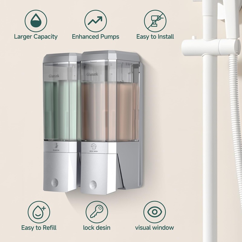 Shampoo and Conditioner Dispenser 2 Chamber No Drill Shower Soap