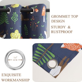 L.Z.E Kids Blackout Curtains for Bedroom Nursery, 85% Room Darkening Black out Thermal Insulated Drapes for Boys Girls Room, Navy Blue Forest Animal Print Design Grommet Top 2 Panels Set, 52 x 84 Inch