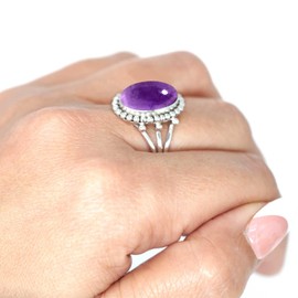 Jeweloporium 925 Silver Ring for Women Size X 1/2 Violet Real Amethyst Stone Vintage Silver Ring Friendship Day Gift Solitaire Jewelry