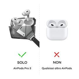 Aulumu A39 Cover per AirPods Pro 3 (2025) Custodia Geometrica con Serratura e Cordino, Case Protettiva con Fibbia in Nylon, Armatura in Lega, Protezione Totale Contro le Cadute, Grigio Trasparente