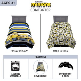 Franco Kids Bedding Super Soft Microfiber Reversible Comforter, Twin/Full, Minions The Rise Of Gru