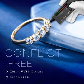 5 Stone Moissanite Rings for Women, Sterling Silver Yellow Gold Stone, Created Moissanite