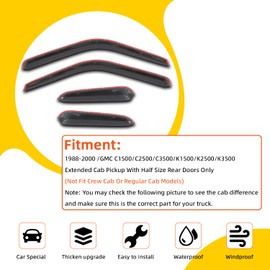 PLDDE Smoke Compatible with Window Visors Sun Rain Guard 1988-2000 Chevy GMC C10 C1500 C2500 C3500 K1500 K2500 K3500 Pickup Extended Cab Outside Mount