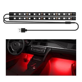 SHMZK Car LED Strip Light, 12V 24 LEDs Multicolor Car Ambient Lights, USB Port Waterproof Vehicle Atmosphere Night Lights, Auto Interior Decorative Lamp for Sedan SUV Truck (Red, USB Port)
