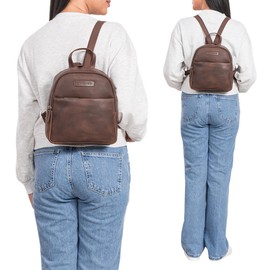 STILORD 'Elonora' Vintage Leather Backpack Bag 2 in 1 Women's Small Women's Backpack Leather Daypack Backpack for Women Backpack Handbag Women's Daypack Genuine Leather, Sapelli - Brown, Rucksack