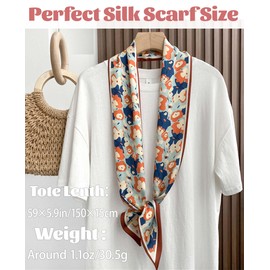 kcctoo 59” Long Silk Like Head Scarf Women's Fashion Square Neck Satin Scarfs for Bag Hair Scarves Gift 59 * 5.9”, A1 Bright Flowers 59" X 5.9", 59” x 5.9”/150 x 15cm