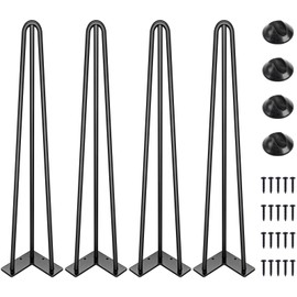 SMARTSTANDARD 20" Metal Hairpin Coffee Table Legs, 1/2" 3 Solid Rods, Industrial Home DIY Projects for Furniture, Bench, Dining Board, Desk, High-Stand with Rubber Floor Protectors, Black, 4PCS