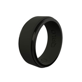 QALO Men's Rubber Silicone Ring, Polished Step Edge Rubber Wedding Band, Breathable, Durable Rubber Wedding Ring for Men, 9mm Wide 2mm Thick, Black, Size 10