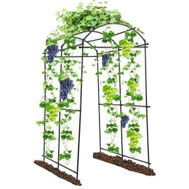 Dollate Garden Arch Trellis 7FT, Thickened Steel Frame Garden Trellis for Climbing Plants, Adjustable Width 3-4.3 FT Cucumber Trellis for Raised Bed, Vegetable Fruit Flower Vine