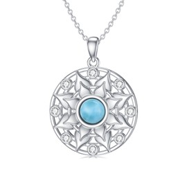 PROESS Larimar Lotus Necklace Sterling Silver Lotus Pendant Buddhism Neckalce Yoga Jewelry for Women