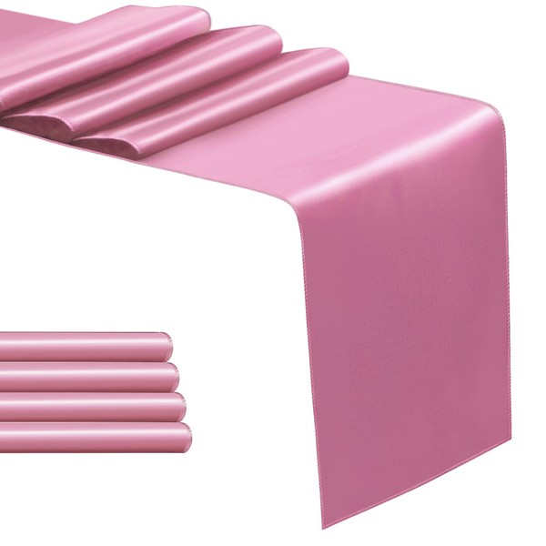 Sunfiy 4 Pack Pink Satin Table Runner 12 x 108
