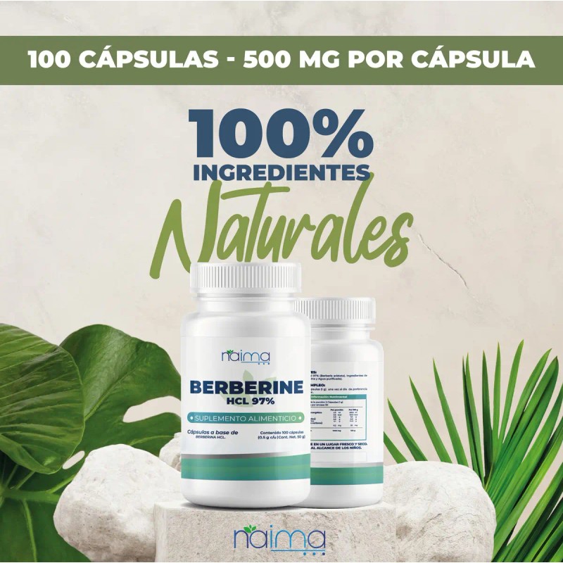 Berberina Hcl 100 Cápsulas Naíma Soporte Metabólico Digestivo Gluten