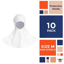 EZGOODZ Disposable Hood Caps Medium, Pack of 10 White Disposable Bouffant Hoods, 60 GSM Surgical Hoods Full Cover Neck and Shoulders, Unisex Polypropylene Hooded Caps for Hospital, Factories