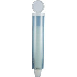 San Jamar Medium Pull-Type Cup Dispenser 4-10 Oz. Cups with Flip Cap for Restaurants, Home, And Office, Plastic, 16 Inches, Frosted Blue