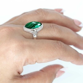 Jeweloporium Green Natural Malachite 925 Silver Ring for Women Gemstone Cocktail Silver Ring Size T Christmas - Gift Victorian Jewelry