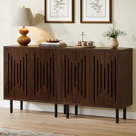 Tribesigns Set of 2 Sideboard Buffet Cabinet with Storage, 59" Buffet Cabinet Sideboard Cabinet with Doors & Adjustable Shelves, Freestanding Accent Storage Cabinet for Living Room, Dark Brown