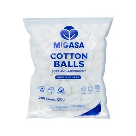 Migasa Cotton Balls (200 Count) – 100% Natural Cotton, Ultra-Soft, Highly Absorbent,Biodegradable Packaging, Perfect for Makeup Removal, Skincare & Crafts