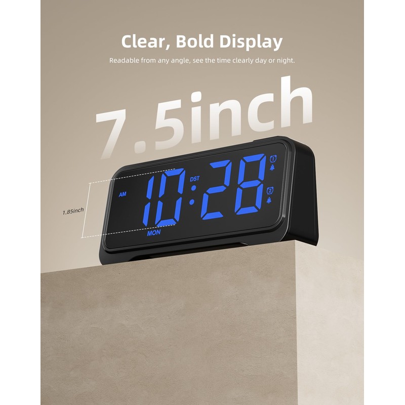 Alarm Clocks Bedside with Night Light, Digital Clock for Living