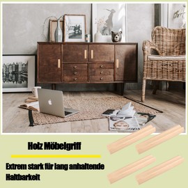 NUWIQ Pack of 6 Wooden Furniture Handles, Solid Wood Drawer Handles Wood with Screws, Hole Spacing 96 mm, for Cabinets, Bathrooms, Offices and Kitchens