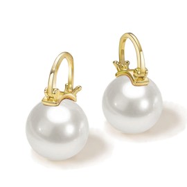 CTEW Pearl Earrings for Women Pearl Dangle Earrings,Hypoallergenic Hoop Earrings Lightweight Pearl Drop Earrings 18K Gold Plated Earrings Colorful White-14MM