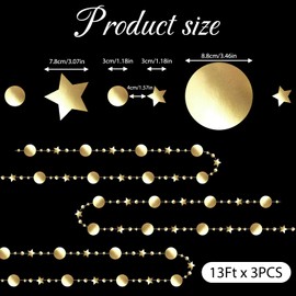 Gold Star Circle Dot Decorations, Hanging Star Party Garlands Decorations Twinkle Little Star Streamer Bunting Banner for Birthday Baby Shower Wedding Graduation Party Christmas Decor (39 Feet)