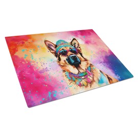 Caroline's Treasures DAC2511LCB German Shepherd Hippie Dawg Glass Cutting Board Large Decorative Tempered Glass Kitchen Cutting and Serving Board Large Size Chopping Board