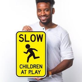 Slow Children at Play Sign, 12x18 Inches, 55 mil Thick HDPS (high Density polystyrene), Made in USA