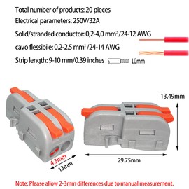 Plug Connector, 1 in 2 Aug Compact Splice Connector with Locking Screws, CESFONJER Electrical Wiring Connector, 20 Pcs One-Touch Connector, Terminal Block