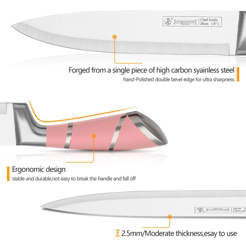 MDHAND Kitchen Knives Set with Block Sharpener 9Pcs Stainless Steel