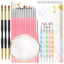 CHEMAILON 25 Piece Nail Art Tools, Nail Brush Set,Palette, Stand & 2-way Acrylic Silicone Engraving Pen Dotting Pen Tools,For Nail Art DIY Home
