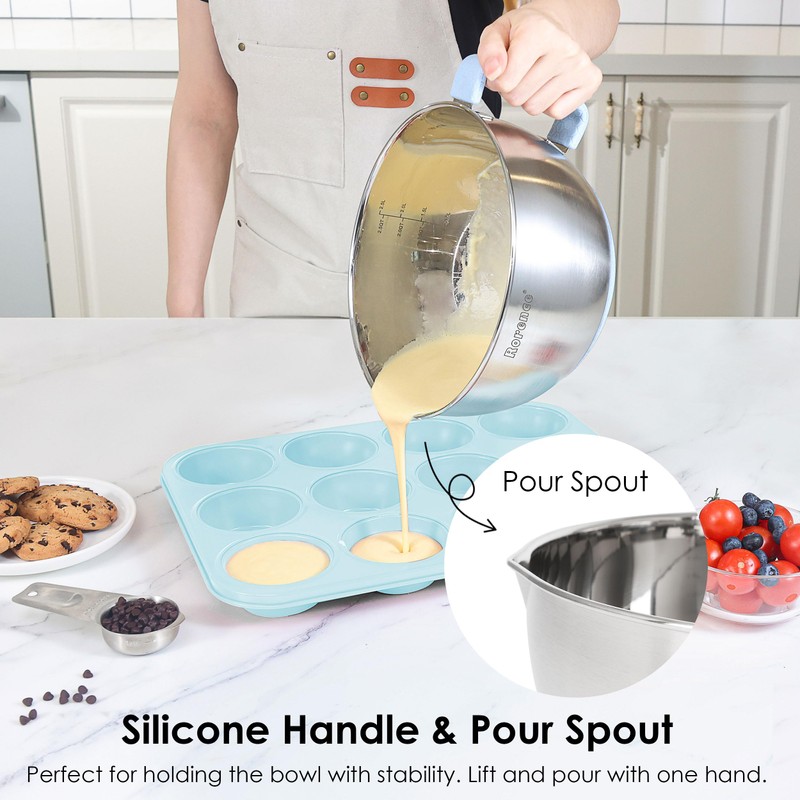 Rorence Stainless Steel Mixing Bowls Set: Non-Slip Silicone Bottom Kitchen