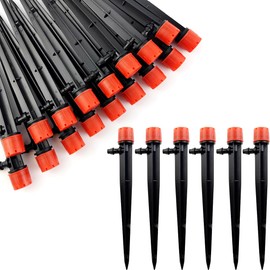 GXXMEI 50PCS Drip Emitters for 1/4" Drip Irrigation Tubing, Adjustable 360 Degree Irrigation Drippers on 5" Arrow Stake, Garden Water Flow Spray Heads Parts for (4-7mm) Watering System