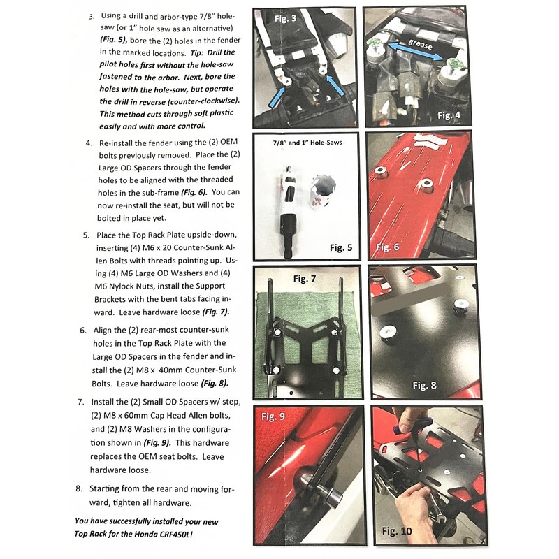 GYUKSIA Dirt Bike Luggage Rear Rack Compatible for CRF450L CRF450RL