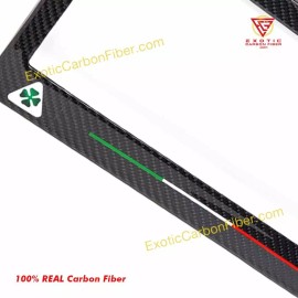 Exotic Carbon Fiber Alfa Romeo Quadrifoglio Logos Only with Italy Stripe Carbon Fiber License Frame