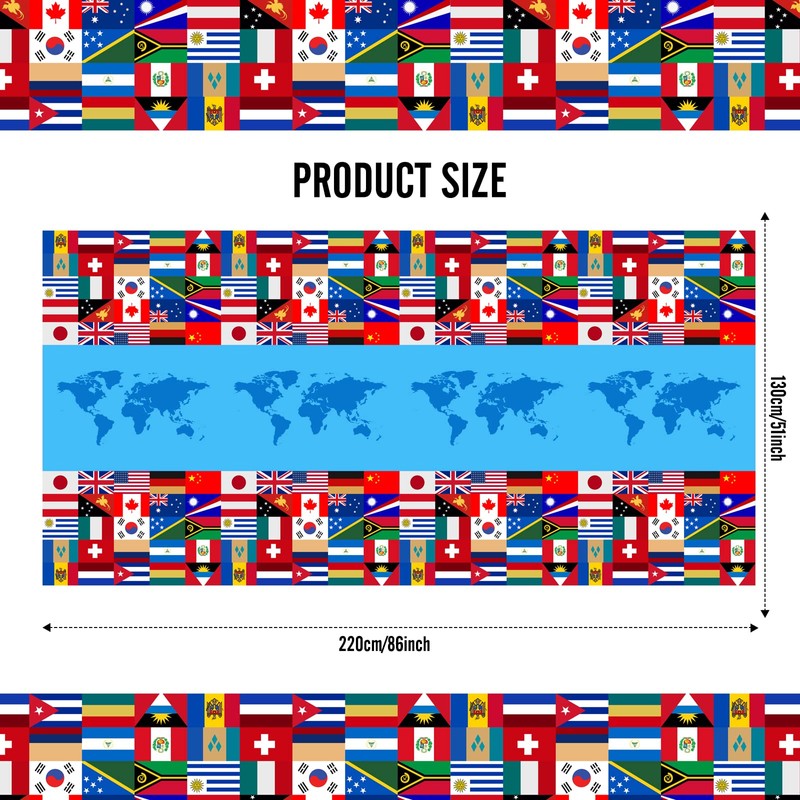 Runmeihe 3 Pack Plastic Rectangle International World Flag Table Cloth,