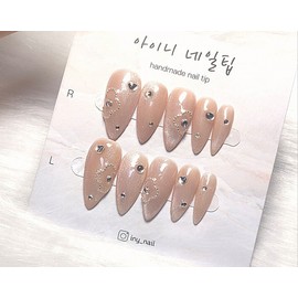 [In-store special discount]Premium three-leaf clover magnetic gel handmade nail - short almond / [입점초특가할인]프리미엄 세잎클로버 자석젤 수제네일 - 숏아몬드