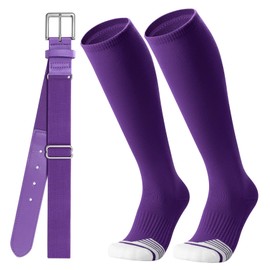 JASGOOD Baseball Socks and Belt Combo Set Softball Socks Adjustable Baseball Belt for Kids Youth Adult