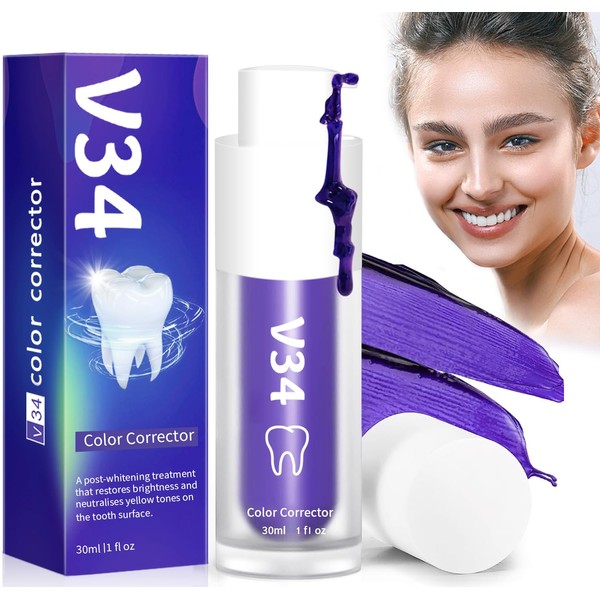 Dentifrice Violet Blanchissant V34 Color Corrector Serum Inclus Booster de Blanchiment Dentaire pour Dents Détachantes Violettes,Dents Blanches