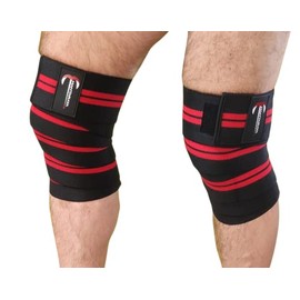 Knee Wraps Vendas elásticas levantamiento de Pesas Paquete con un Par Gimnasio (Negro con Rojo)