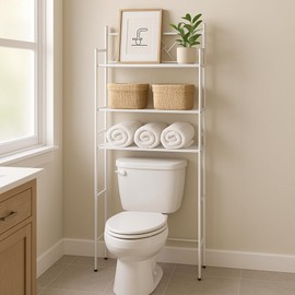 Home Zone Living Over-The-Toilet Bathroom Storage Organizer with 3-Tier Shelves and Adjustable Feet, Freestanding Steel Frame Design, White