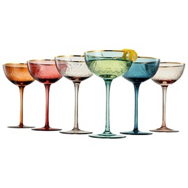 Khen Vintage Art Deco Coupe for Champagne, Martini, Cocktails | Set of 6 | 7 oz Classic Cocktail Glassware - Manhattan, Cosmopolitan, Sidecar, Crystal Speakeasy Style Saucer Goblets Coupes with Stems