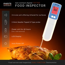 Metris Instruments Food Cooking Meat Thermometer Digital Infrared Laser Instant Read with Probe for Kitchen Outside Grill BBQ Smoker, Food Inspector Model TCT703