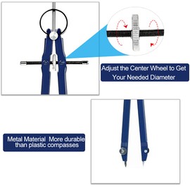 1 Piece Compass Geometry Compass Drawing Metal Compass Geometry Compass Blue School Compass Quick Adjustment Compass with Middle Drive Spindle with Replacement Leads Mathematics for Primary School