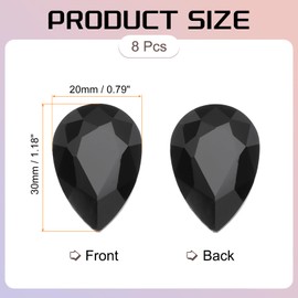 sourcing map 20Pcs 20 x 30mm Teardrop Rhinestones Glass Pointed Back Rhinestone Beads Gems for Jewelry Making Costume Crystal Embellishments Crafts,Black