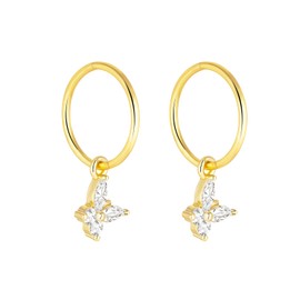 Serenity Sleepers 24K Gold Plated 925 Solid Sterling Silver Sleeper Huggie Hoop Charm Earrings For Women | Butterfly | Dainty Zirconia Earrings