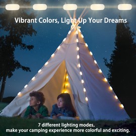 Shyueda Solar String Lights for Camping - 21Ft, Waterproof Outdoor Decor Lights, 12 LEDs, Adjustable Brightness, 7 Modes, Rechargeable，Ideal for Hiking Deco (21Ft String Lights + Solar)