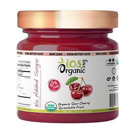 IOS Love Organic Spreadable Fruit - USDA Organic Certified 65% Fruits - Non-GMO, Vegan, Gluten Free, Kosher, NO Added Sugar, Net. Wt. 10.1Oz (Sour Cherry, 10.1 Oz (Pack of 1))