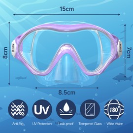 RIOROO Children's Diving Goggles, Swimming Goggles for Boys Girls Teenagers, Snorkel Mask with Nose Cover, Anti-Fog, Anti-Leak Diving Mask, 180° Panorama HD Swimming Mask for Children 4-14 Years
